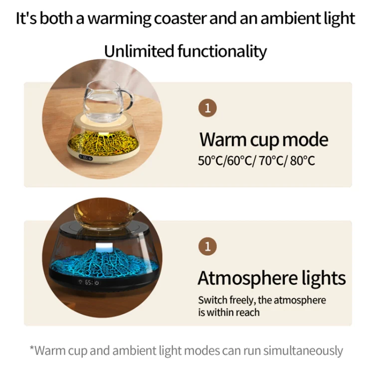 Simulation Volcano Heating Cup Mat 50-80 degrees Celsius Temperature Adjust with Atmosphere Light,US Plug(Black) - Image 6