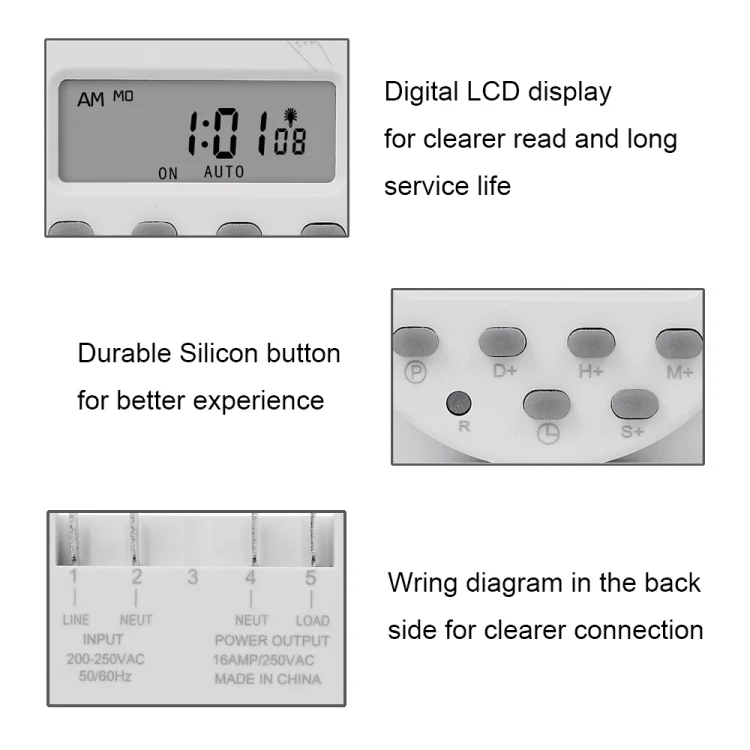 SINOTIMER CN101S-4 12V 1 Second Interval Digital LCD Timer Switch 7 Days Weekly Programmable Time Relay - Image 6