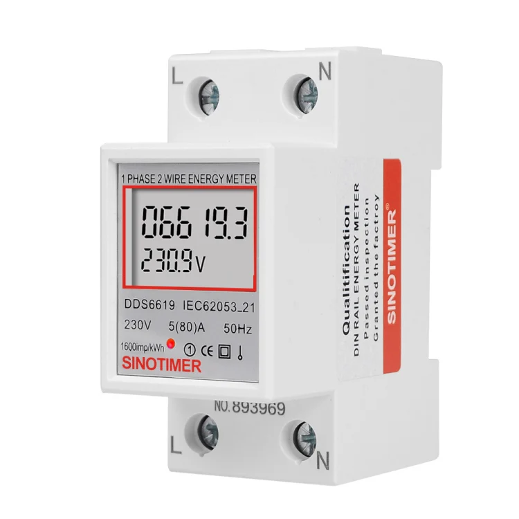 SINOTIMER DDS6619 80A 230V Din Rail Single Phase Energy Meter Voltage Current Power Meter Without Backlight - Image 3