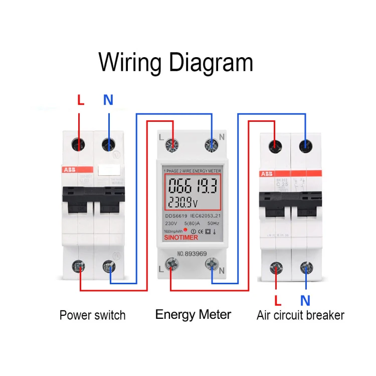 SINOTIMER DDS6619 80A 230V Din Rail Single Phase Energy Meter Voltage Current Power Meter Without Backlight - Image 6