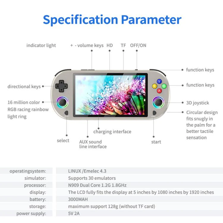 SJGAM M22 PRO 5 Inch HD IPS Open Source Retro Portable Handheld Game Console With Controller, Spec: 256GB Black - Image 7