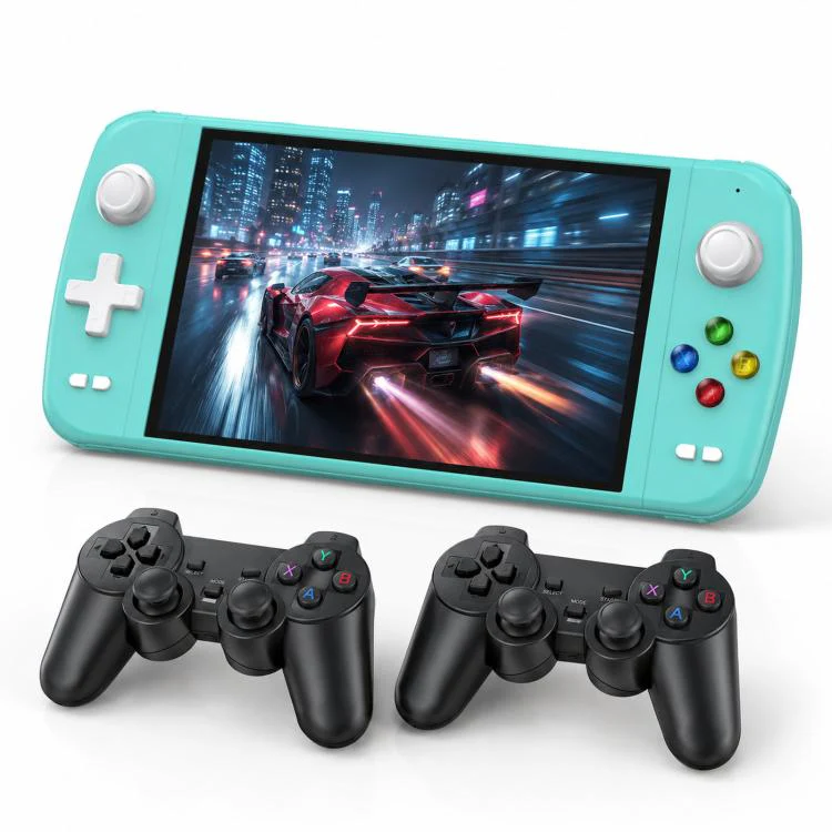 SJGAM M27 Handheld Gaming Console 7 Inch 3D Large Screen HD Portable Console, Spec: 256GB+2pcs Game Controller(Green)