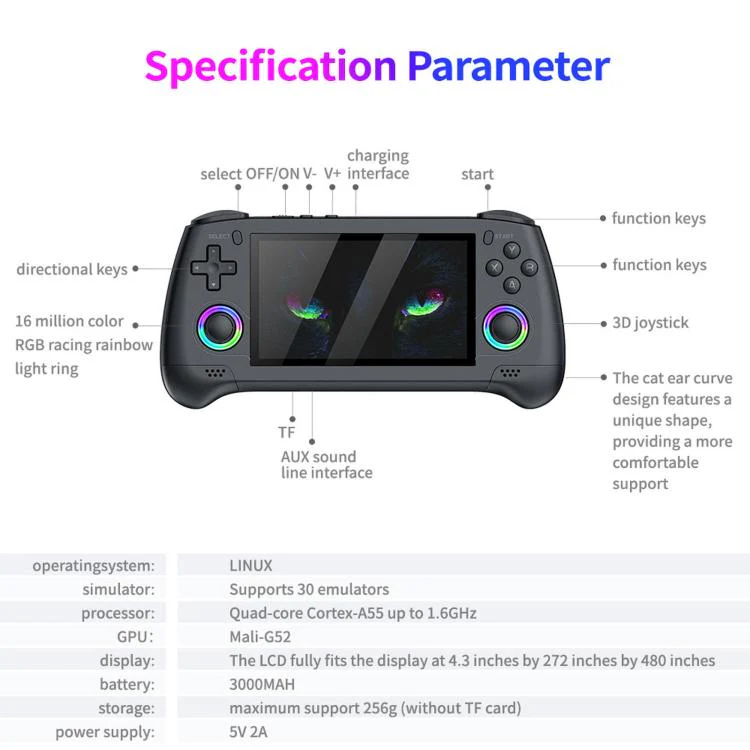 SJGAM M30 HD Retro Handheld Game Console 4.3 Inch RGB Joystick 3D Portable Arcade, Size: 64GB(Black) - Image 8