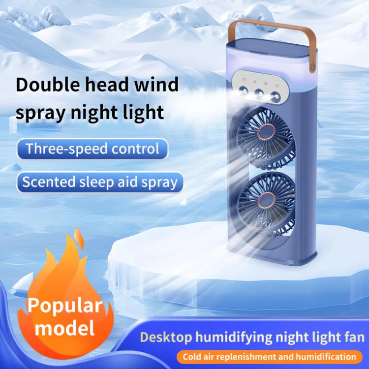 SL617 Dual-Head Humidifier Spray Cooling Fan(Blue) - Image 4