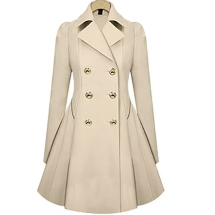 Slim Mid-length Commuter Jacket Trench Coat (Color:Beige Size:L) - Image 2