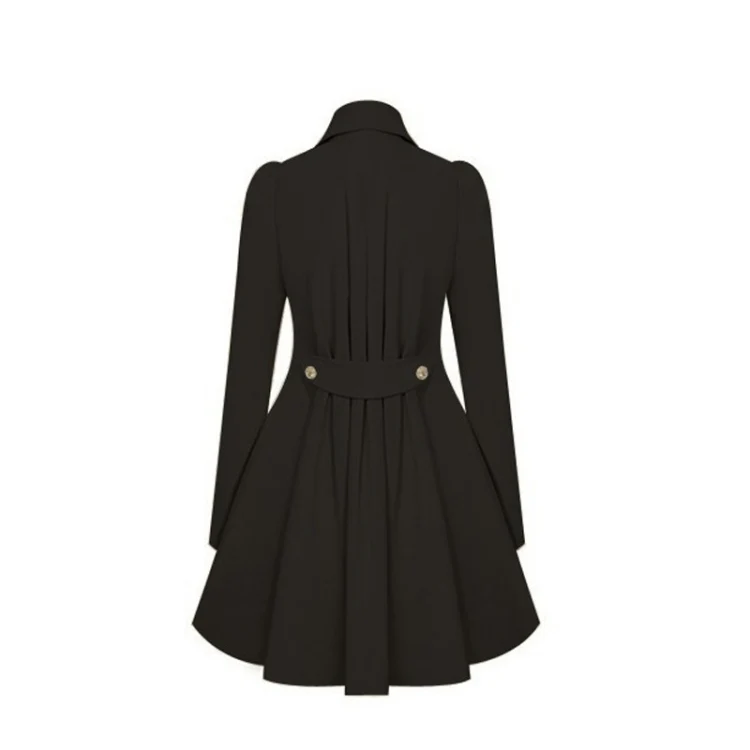 Slim Mid-length Commuter Jacket Trench Coat (Color:Black Size:S) - Image 3