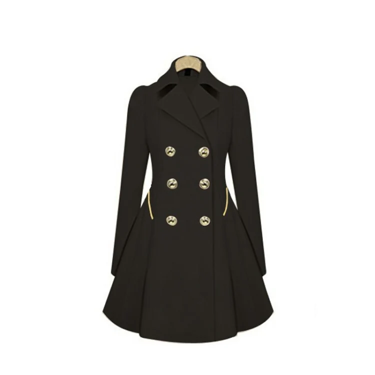 Slim Mid-length Commuter Jacket Trench Coat (Color:Black Size:XL) - Image 2