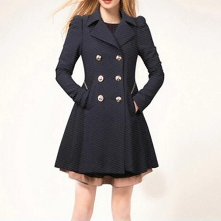 Slim Mid-length Commuter Jacket Trench Coat (Color:Navy Size:S) - Image 3