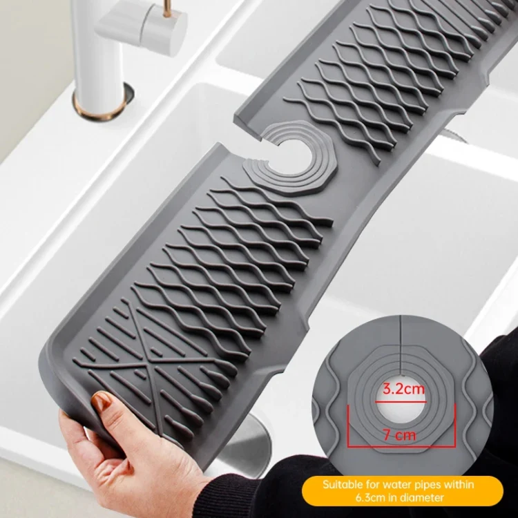 Slope Silicone Faucet Drain Pad Splash-proof Sink Faucet Mat(Beige) - Image 3