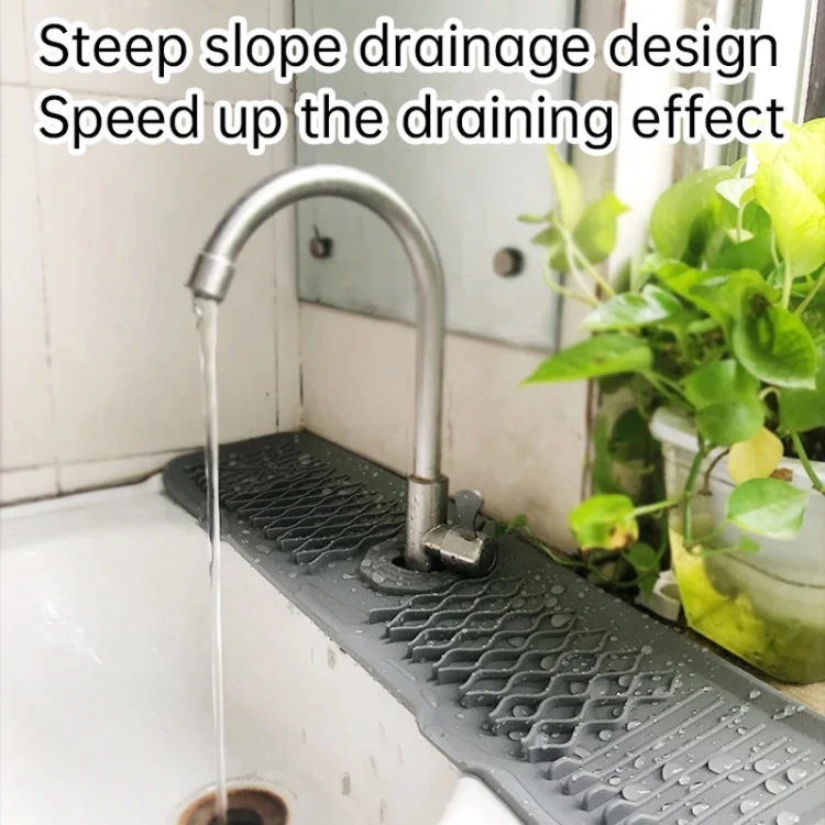 Slope Silicone Faucet Drain Pad Splash-proof Sink Faucet Mat(Beige) - Image 6