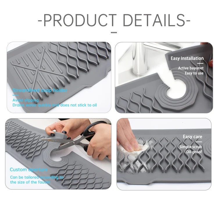 Slope Silicone Faucet Drain Pad Splash-proof Sink Faucet Mat(Beige) - Image 7