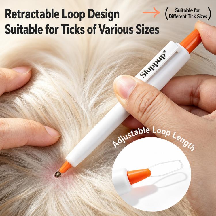 Sloppup Retractable Tick Remover Lasso Safe Chemical-Free Loop Extraction Pen for Dogs Cats(Orange White)