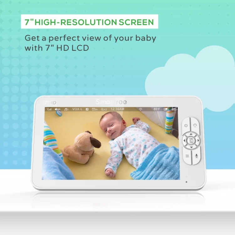 SM70 7-inch 720 x 1080P Wireless Baby Monitor Camera Temperature Monitor 2 Way Audio US Plug - Image 3