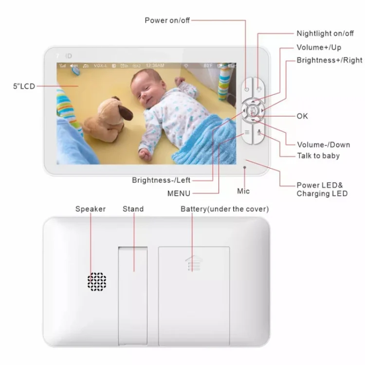 SM70PTZ 7 inch Screen 2.4GHz Wireless Digital Baby Monitor, Auto Night Vision / Two-way Voice Intercom(AU Plug) - Image 3
