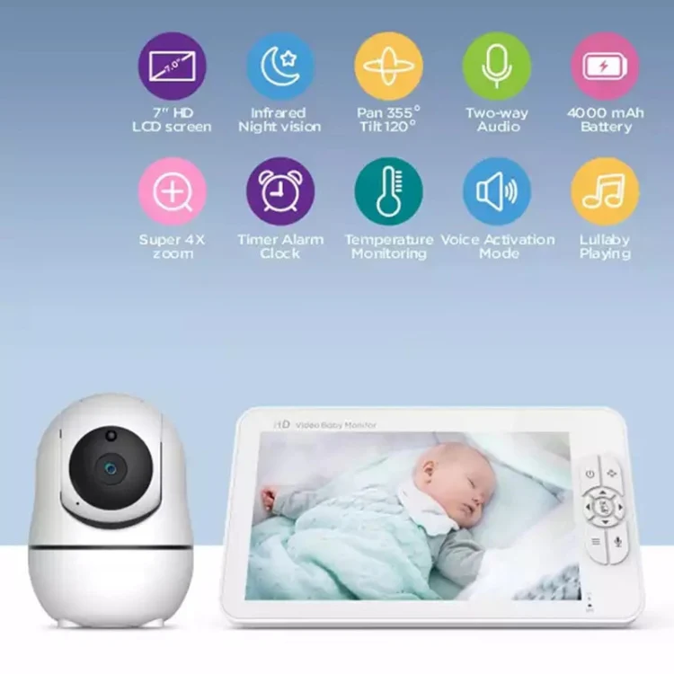 SM70PTZ 7 inch Screen 2.4GHz Wireless Digital Baby Monitor, Auto Night Vision / Two-way Voice Intercom(UK Plug) - Image 4