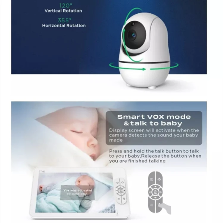 SM70PTZ 7 inch Screen 2.4GHz Wireless Digital Baby Monitor, Auto Night Vision / Two-way Voice Intercom(UK Plug) - Image 6