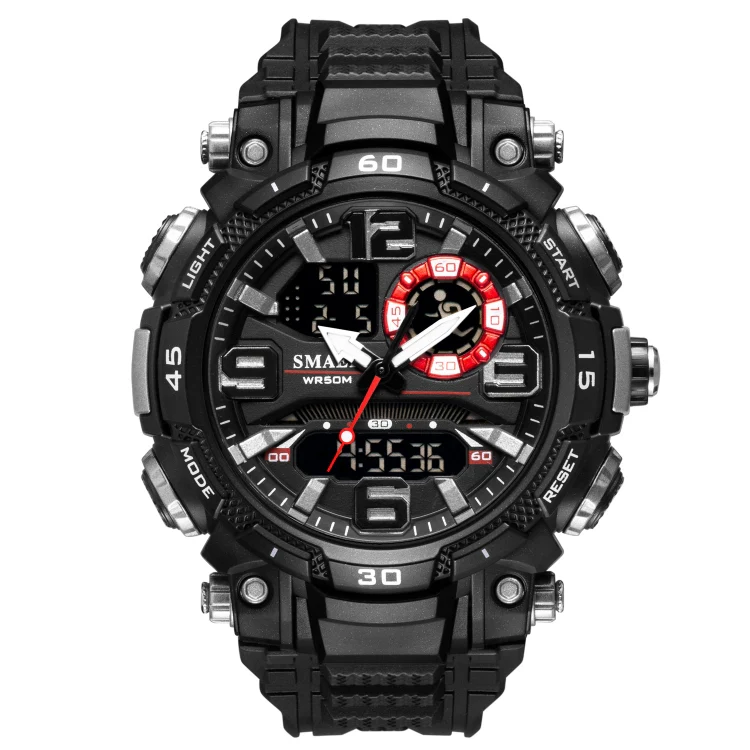 SMAEL 1921 Men Dual Movement Sports Watch Multifunctional Time Night Light Alarm Student Wrist Watch(Black)