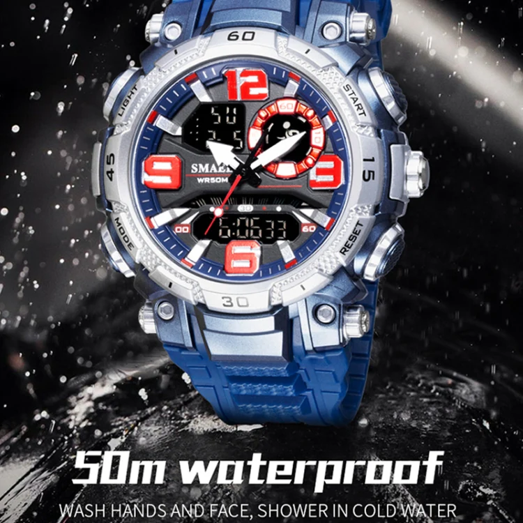 SMAEL 1921 Men Dual Movement Sports Watch Multifunctional Time Night Light Alarm Student Wrist Watch(Red) - Image 5