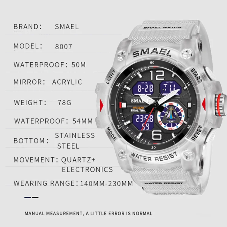 SMAEL 8007 Outdoor Sports Waterproof Dual Display Electronic Quartz Watch(Black Gold) - Image 8
