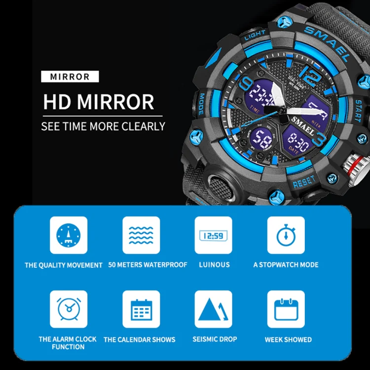 SMAEL 8008 Outdoor Sports Multifunctional Waterproof Luminous Men Watch(Black Blue) - Image 4