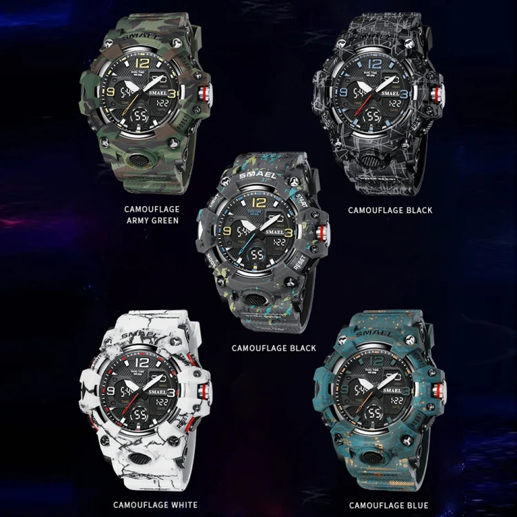 SMAEL 8008 Outdoor Waterproof Camouflage Sports Electronic Watch Luminous Multi-function Waist Watch(Camouflage Army Green) - Image 2