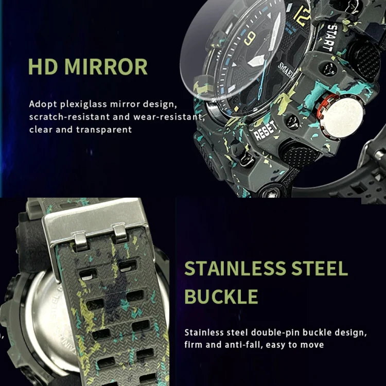 SMAEL 8008 Outdoor Waterproof Camouflage Sports Electronic Watch Luminous Multi-function Waist Watch(Camouflage Army Green) - Image 3