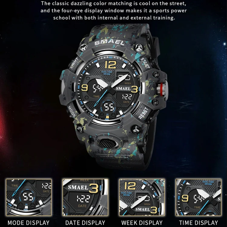 SMAEL 8008 Outdoor Waterproof Camouflage Sports Electronic Watch Luminous Multi-function Waist Watch(Camouflage Army Green) - Image 4