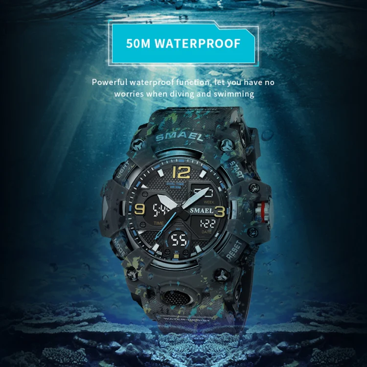 SMAEL 8008 Outdoor Waterproof Camouflage Sports Electronic Watch Luminous Multi-function Waist Watch(Camouflage Army Green) - Image 6