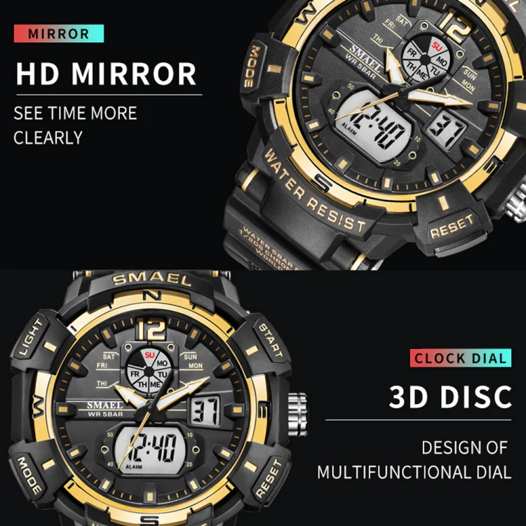 SMAEL 8045 Outdoor Waterproof Time Sports Luminous Dual Display Watch(Black) - Image 4