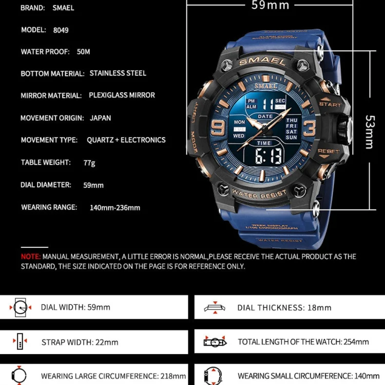 SMAEL 8049 Waterproof Sports Watch Men Multi-function Night Light Electronic Watch(Transparent Gray) - Image 8