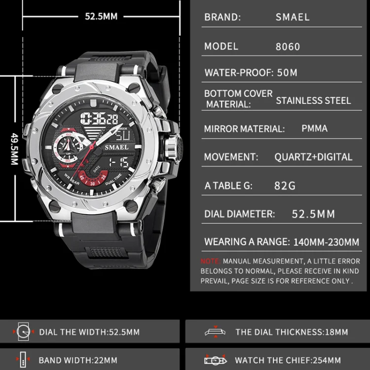SMAEL 8060 Waterproof Sports Alloy Men Watch Luminous Display HD Mirror Watch(Red) - Image 9