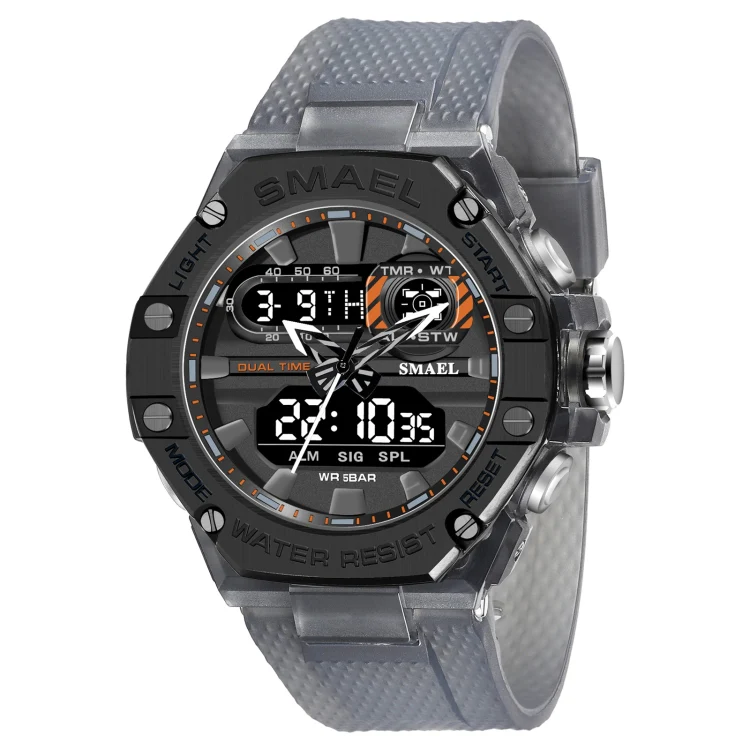 SMAEL 8066 Outdoor Electronic Sports Watch Alloy Colorful Multifunctional Men Watch(Gray)