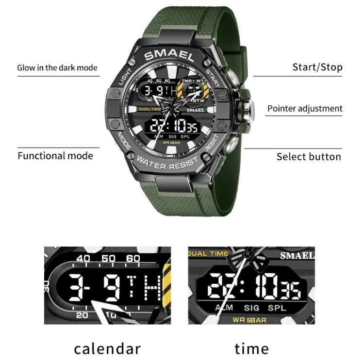 SMAEL 8066 Outdoor Electronic Sports Watch Alloy Colorful Multifunctional Men Watch(Gray) - Image 3