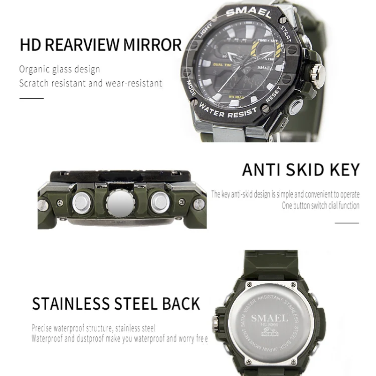 SMAEL 8066 Outdoor Electronic Sports Watch Alloy Colorful Multifunctional Men Watch(Gray) - Image 4