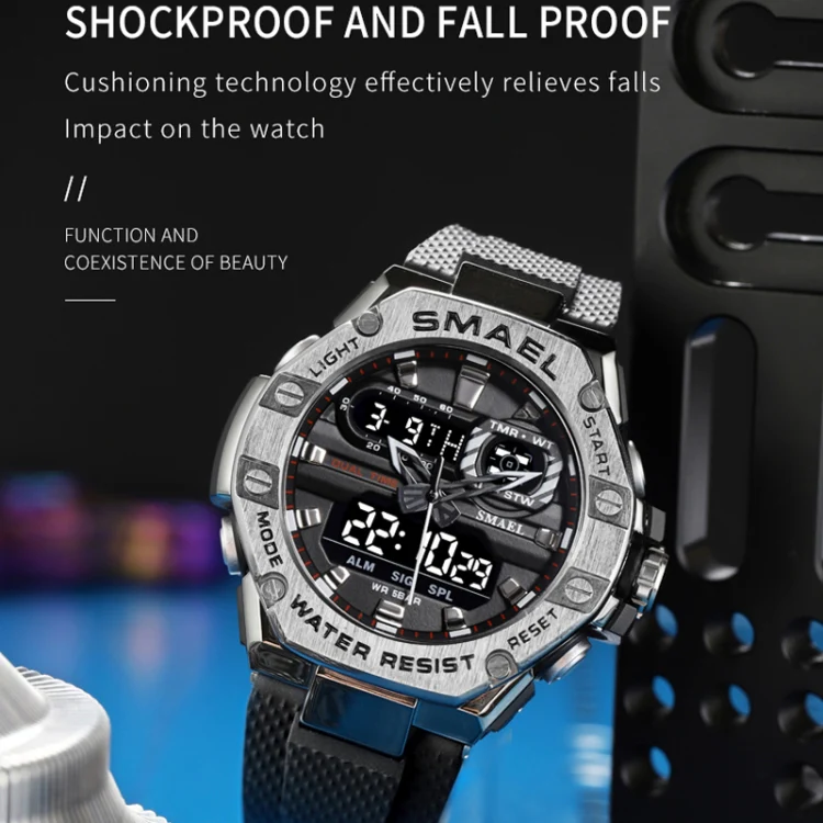 SMAEL 8066 Outdoor Electronic Sports Watch Alloy Colorful Multifunctional Men Watch(Gray) - Image 6