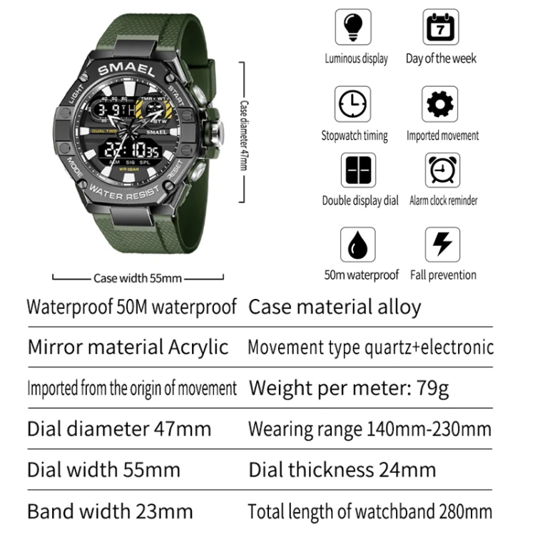 SMAEL 8066 Outdoor Electronic Sports Watch Alloy Colorful Multifunctional Men Watch(Gray) - Image 9
