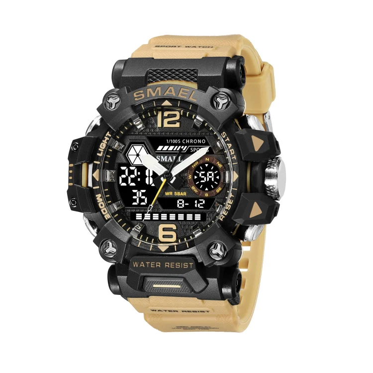 SMAEL 8072 Alloy Outdoor Multifunctional Electronic Watch Men Dual Display Waterproof Watch(Beige)