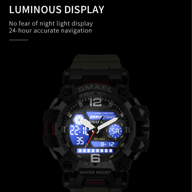 SMAEL 8072 Alloy Outdoor Multifunctional Electronic Watch Men Dual Display Waterproof Watch(Beige) - Image 5