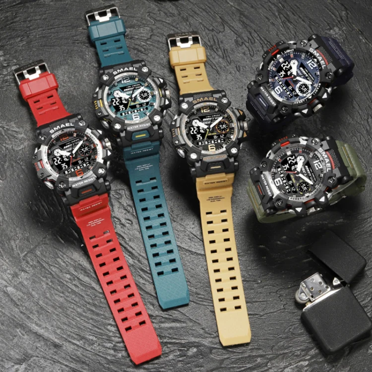 SMAEL 8072 Alloy Outdoor Multifunctional Electronic Watch Men Dual Display Waterproof Watch(Beige) - Image 7