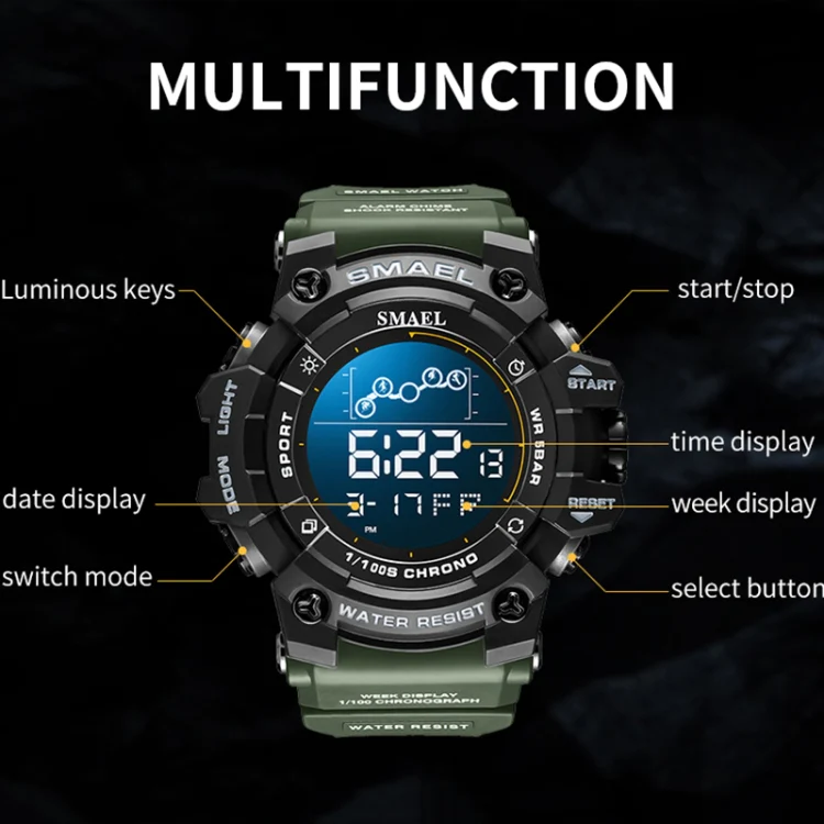 SMAEL 8082 Outdoor Waterproof Sports Multifunctional Luminous Timing Electronic Watch(Black Colorful Red Yellow) - Image 4