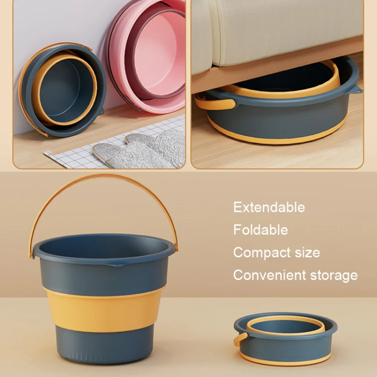 Small 4.6L Folding Thickened Portable Plastic Bucket Outdoor Fishing Barrel Car Travel Wash Barrel(Deep Blue) - Image 6