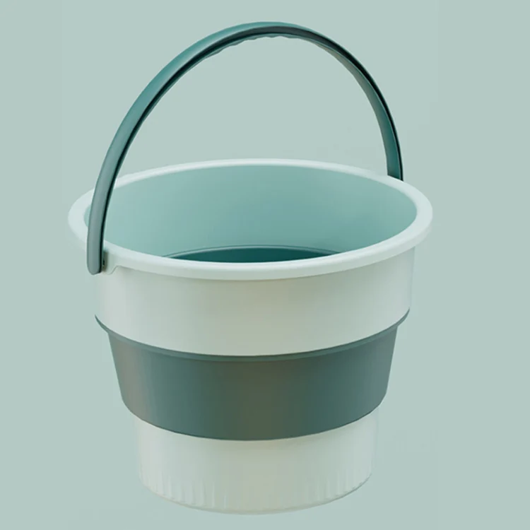 Small 4.6L Folding Thickened Portable Plastic Bucket Outdoor Fishing Barrel Car Travel Wash Barrel(Light Green)