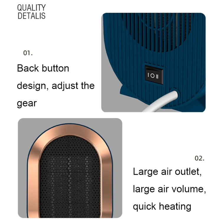 Small Desktop Electric Heater Home PTC Instant Energy-saving Heater, Spec: EU Plug(Blue) - Image 7