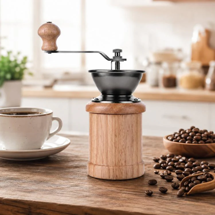 Small Portable Adjustable Hand-cranked Coffee Grinder, Specifications: Oak Natural Color
