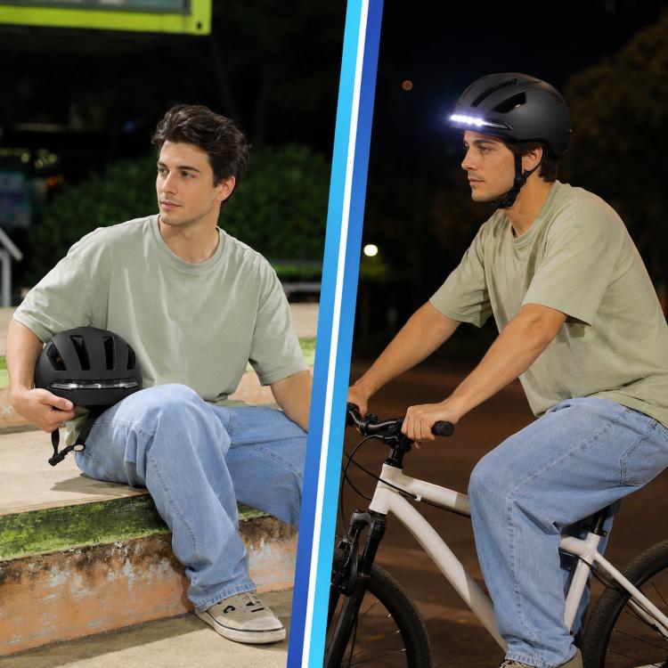 Smart Bike Helmet with Turn Signals LED Rechargeable Commuter Helmet for Electric Scooter Bicycle Skateboard(Black) - Image 2