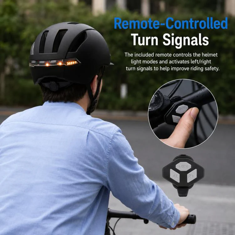 Smart Bike Helmet with Turn Signals LED Rechargeable Commuter Helmet for Electric Scooter Bicycle Skateboard(White) - Image 3