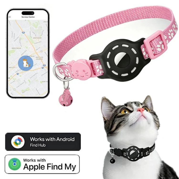 Smart Cat Collar With Built-In Tracker Reflective Paw Prints Compatible with Apple Find My(Green+Black) - Image 2