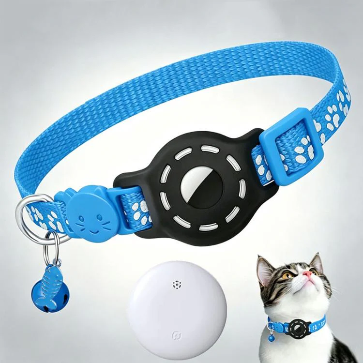 Smart Cat Collar With Built-In Tracker Reflective Paw Prints Compatible with Apple Find My(Sky Blue+White)