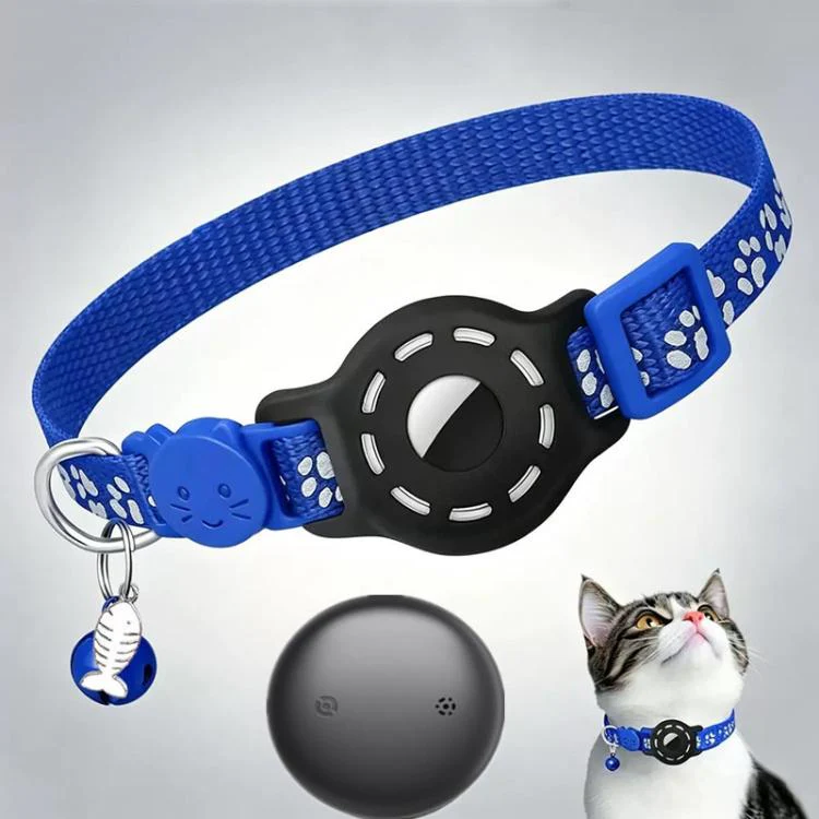 Smart Cat Collar With Built-In Tracker Reflective Paw Prints Compatible with Google Find My(Deep Blue+Black)
