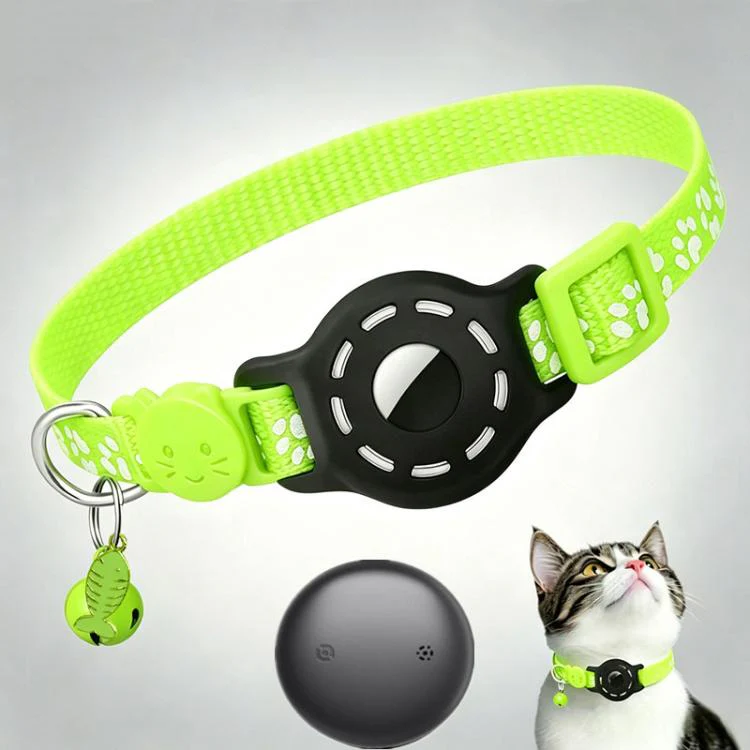 Smart Cat Collar With Built-In Tracker Reflective Paw Prints Compatible with Google Find My(Fluorescent Green + Black)
